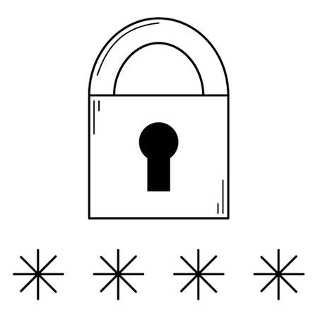 Hand drawn closed lock with a field for entering a password. Data security protection. Doodle style. Vectorのイラスト素材