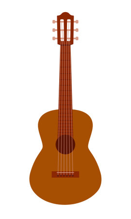 Six string acoustic guitar isolated on a white background. Classical musical instrument with metal strings. Flat. Vectorのイラスト素材