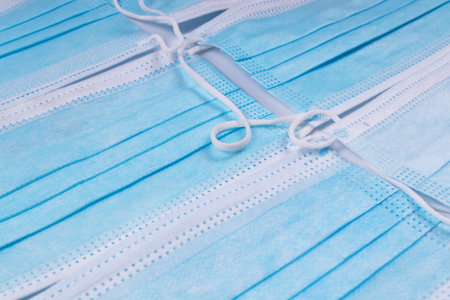 blue medical masks angled side view