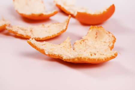 side view of mandarin peel white side upの写真素材