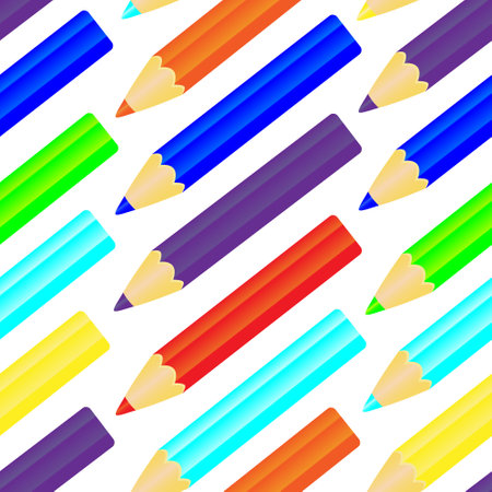 seamless pattern of colored pencils on white backgroundのイラスト素材
