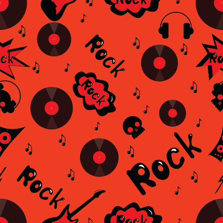Rock Pattern Seamless Guitar Skull Music Headphonesのイラスト素材