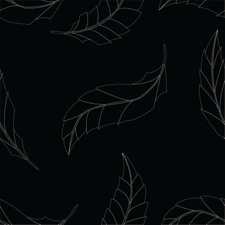 Seamless background with white feathers on black, isolatedのイラスト素材