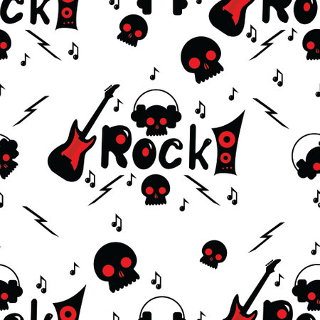 Rock Pattern Seamless Guitar Skull Music Headphonesのイラスト素材