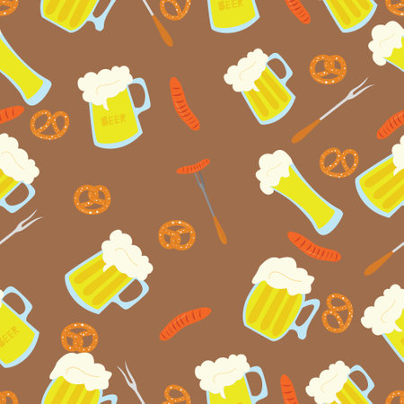Seamless pattern of beer and beer snacksのイラスト素材