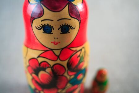 Russian dolls. Matryoshka on linen fabric for the background.の写真素材