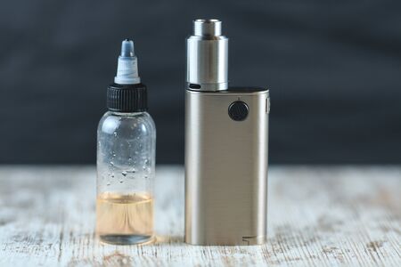 Jar with fluid for personal vaporisers and e-cigarette. Electronic nicotine delivery systems. ENDS.の写真素材