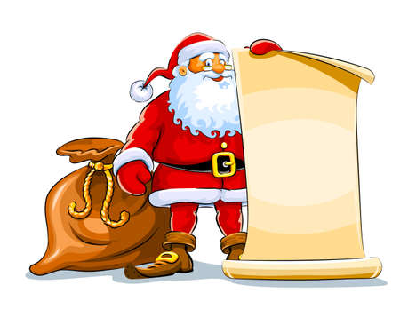 santa claus stand and keep scroll paper   illustration isolated on white backgroundのイラスト素材
