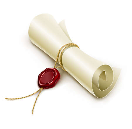 scroll paper with seal of sealing wax illustration isolated on white background gradient mesh usedのイラスト素材