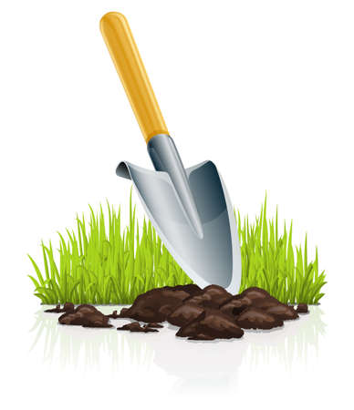 garden scoop and grass illustration isolated on white backgroundのイラスト素材