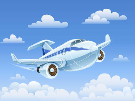 passenger airplane flying in sky vector illustration. Transparent objects and opacity masks used for shadows and lights drawingのイラスト素材