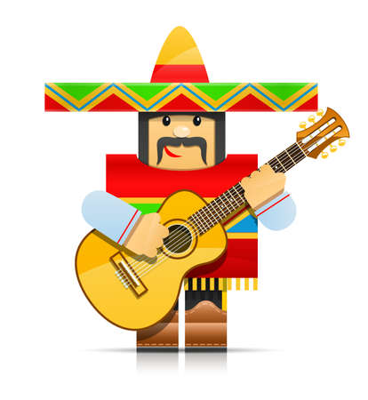 mexicano man origami toy illustration isolated on white background. Transparent objects and opacity masks used for shadows and lights drawingのイラスト素材