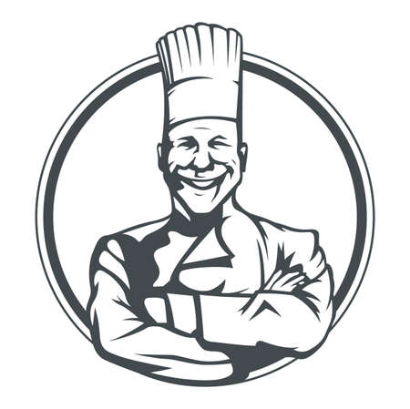 smiling cook in ring vector illustration isolated on white backgroundのイラスト素材