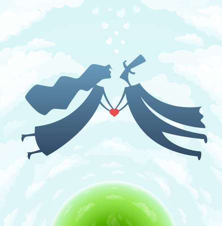 loving man and woman with heartのイラスト素材