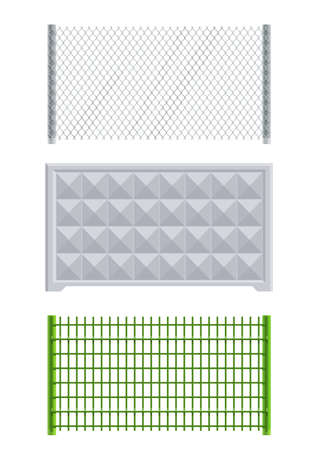 meallic net and concrete fence set of vector illustration EPS10. Transparent objects and opacity masks used for shadows and lights drawingのイラスト素材