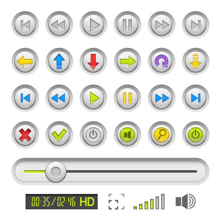 set of buttons for media player vector illustration isolated on white background EPS10. Transparent objects and opacity masks used for shadows and lights drawingのイラスト素材