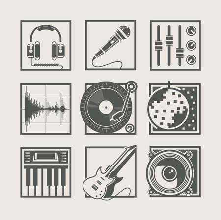 set of music instruments icons for disco party のイラスト素材