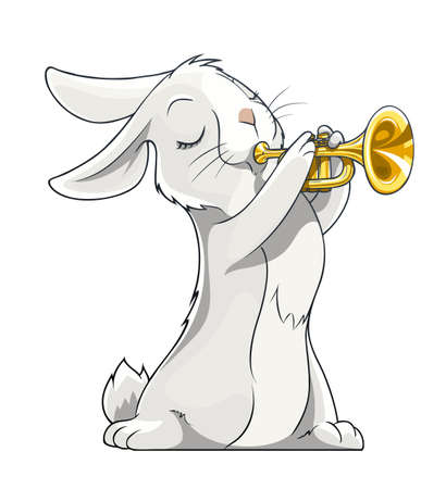 hare playing trumpet vector illustration isolated on white backgroundのイラスト素材