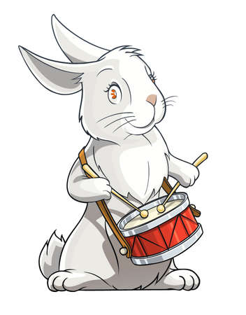 hare playing drum vector illustration isolated on white backgroundのイラスト素材
