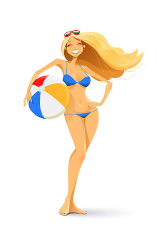 girl in bikini with ball vector illustration のイラスト素材