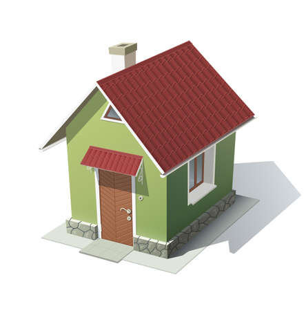 green house with red roof vector illustration isolated on white . Transparent objects and opacity masks used for shadows and lights drawingのイラスト素材