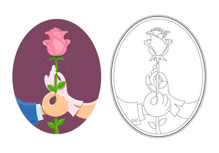 Couple of hands hold rose. Eps10 vector illustration. Isolated on white backgroundのイラスト素材