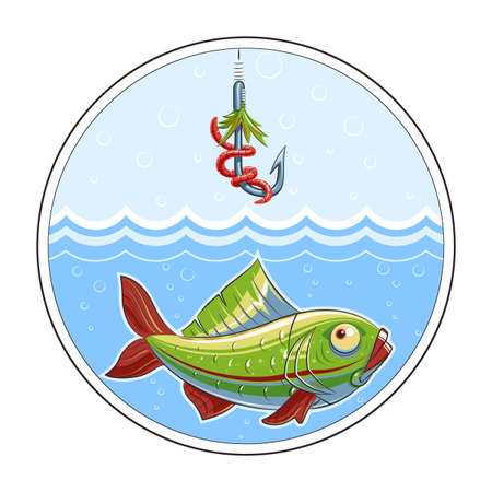 Fishing. Fish in water and fishhook. のイラスト素材