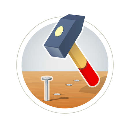 Hammer and nail. vector illustration. Isolated on white backgroundのイラスト素材