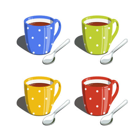 Tea cup and spoon. Set of  Eps10 vector illustrations. Isolated on white backgroundのイラスト素材