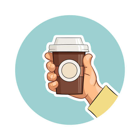 Cup of coffee in hand. Eps10 vector illustration. Isolated on white backgroundのイラスト素材