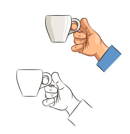 Cup of coffee in hand. Eps10 vector illustration. Isolated on white backgroundのイラスト素材