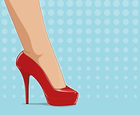 Red fashionable shoes on female foot. Eps10 vector illustration.のイラスト素材