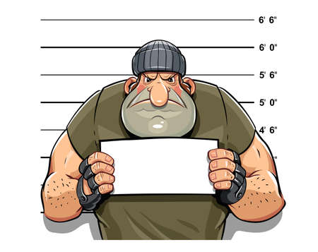 Angry criminal man. Eps10 vector illustration. Isolated on white backgroundのイラスト素材