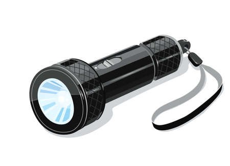 Pocket metallic touristic flashlight. Luminescence equipment. Light device for tourist. Vector illustration, eps10 isolated white backgroundのイラスト素材