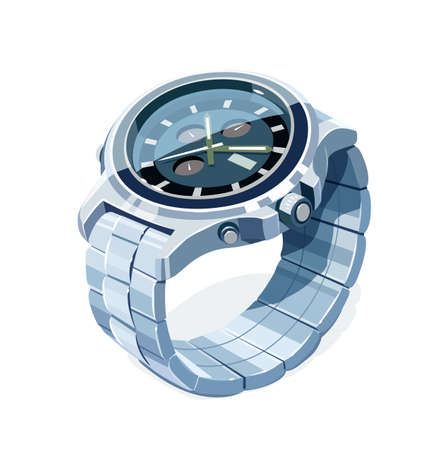 Wrist mechanical watch. Personal business accessory. Arrow Show time. Trendy classic device. Vector illustration, eps10 isolated white backgroundのイラスト素材