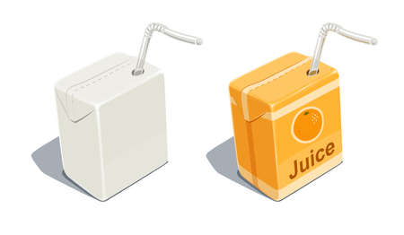 Cardboard pack with tube blank and for orange juice. Beverage Package. Packaging healthy food. Container with natural fruit sap.  Vector illustration, eps10 isolated white backgroundのイラスト素材