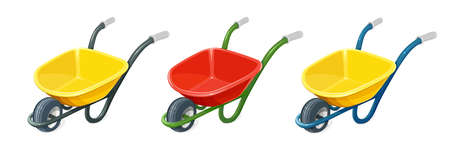 Wheelbarrow. Gardening tools. Barrow with one wheel for transportation cargo. Agriculture and building work inventories. Isolated white background. vector illustration.のイラスト素材