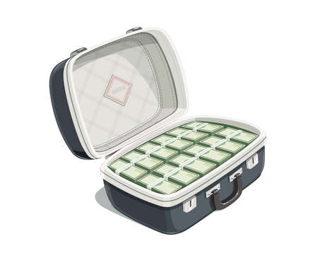 Black open briefcase with bundle of dollar bank note. Case with money. Isolated white background. Eps10 vector illustration.のイラスト素材