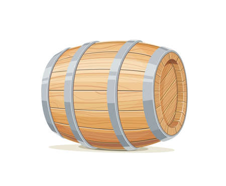 Horizontal wooden barrel for wine or beer.