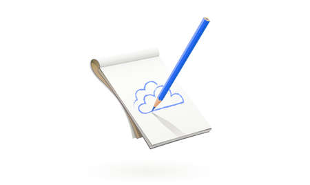 Blue Pencil draw cloud at art album. Art tool for drawing sketch and picture. Isolated white background.のイラスト素材