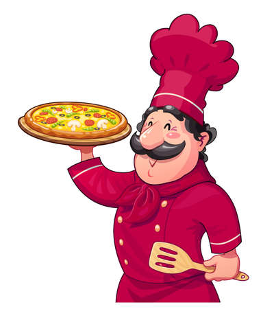 Cartoon chef with pizza.のイラスト素材
