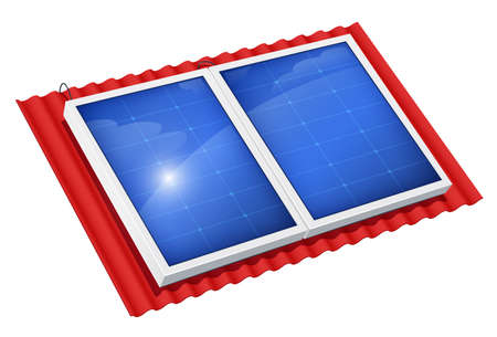 Solar panel for alternative energy. Roof Eco system. Isolated white background. Sun Technology. Green Electricity. Innovation technologies. Energy saving device. EPS10 vector illustration.のイラスト素材