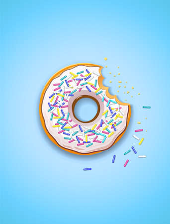 Donuts. American sweet dessert. Glaze covered, fast-food sweets desserts. Traditional breakfast and lunch. Candy food. EPS10 vector illustration.のイラスト素材
