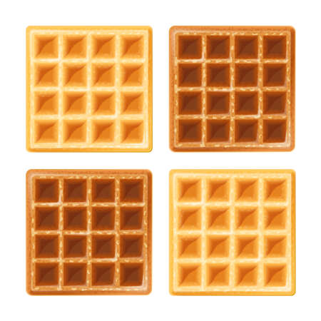 Belgian waffle. Sweetness snack. Food for lunch, dessert. Realistic homemade bake. Isolated white background.のイラスト素材