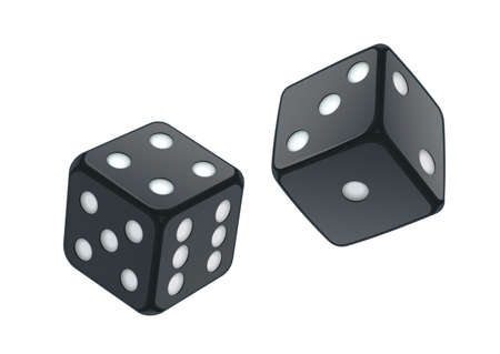 Black playing dice for casino and game. Isolated white background.のイラスト素材