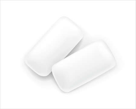 Two chewing gum. Fresh spearmint chewing-gum. Delicious food. Peppermint candy. Coolness oral breath. Isolated white background. EPS10 vector illustration.のイラスト素材