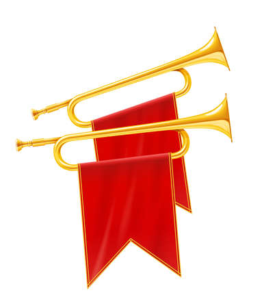 Gold and silver horn trumpet Musical instrument. Golden Royal fanfare for play music. Isolated white background. EPS10 vector illustration.のイラスト素材