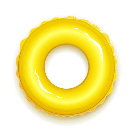 Yellow rubber ring for swiming in pool and sea. Summer time symbol. Realistic circle toy. Isolated...