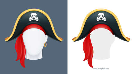 Pirate hat. Corsair headgear. Carnival costume. Caribbean filibuster. Isolated white background. Eps10 vector illustration.のイラスト素材