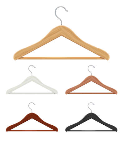 Wooden coat hanger for clothes. Storing furniture. Shop equipment. Wardrobe element. Isolated white background. Eps10 vector illustration.のイラスト素材